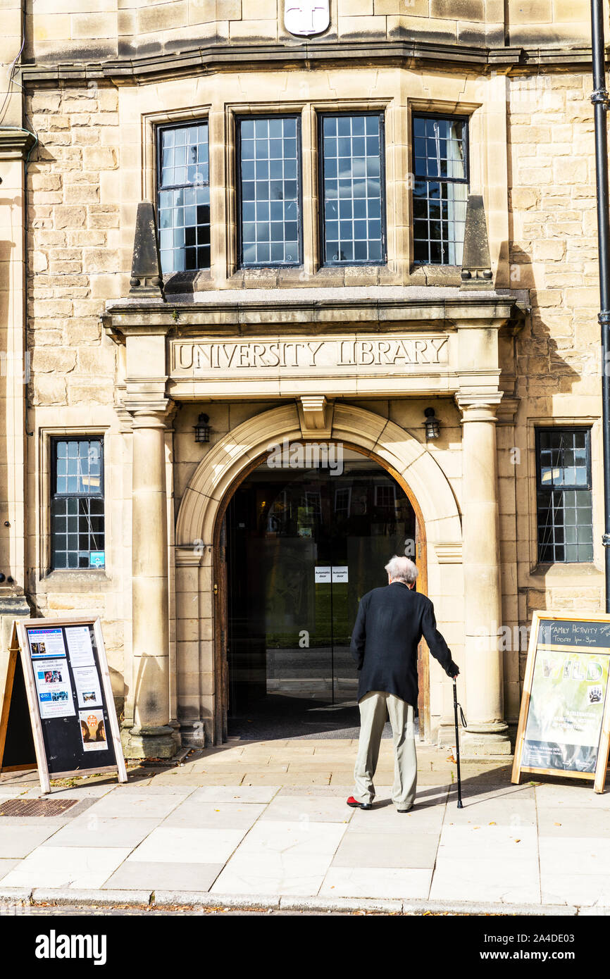 Durham University Library, UK, Inghilterra, Università di Durham, Biblioteca, Durham University Library ingresso, Palace verde, Durham, County Durham, Foto Stock