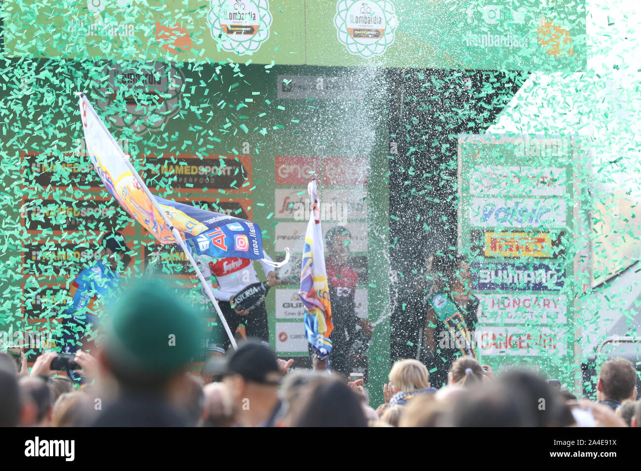 Bauke Mollema del Team Trek Segafredo vincitore presentazione sul podio il Giro di Lombardia 2019 Tour in Bicicletta di Lombardia Como Italia Giro di Lombardia 2019 Foto Stock