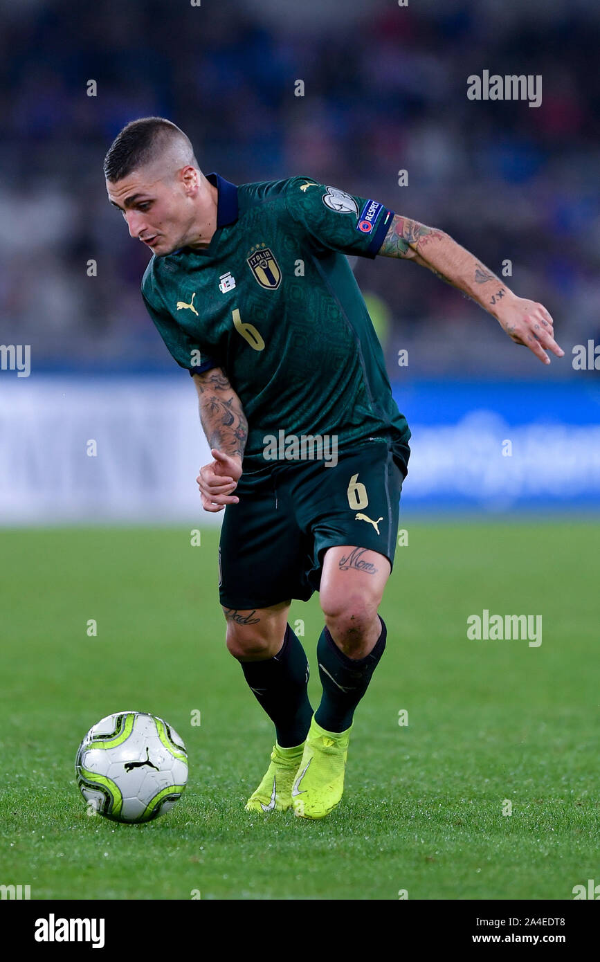 Roma, Italia. Xii oct, 2019. Marco Verratti dell Italia durante il qualificatore europeo il gruppo J match tra Italia e Grecia presso lo Stadio Olimpico di Roma, Italia il 12 ottobre 2019. Foto di Giuseppe mafia. Credit: UK Sports Pics Ltd/Alamy Live News Foto Stock