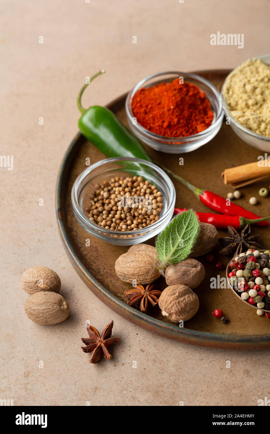 Condimento e spezie impostare close-up Foto Stock
