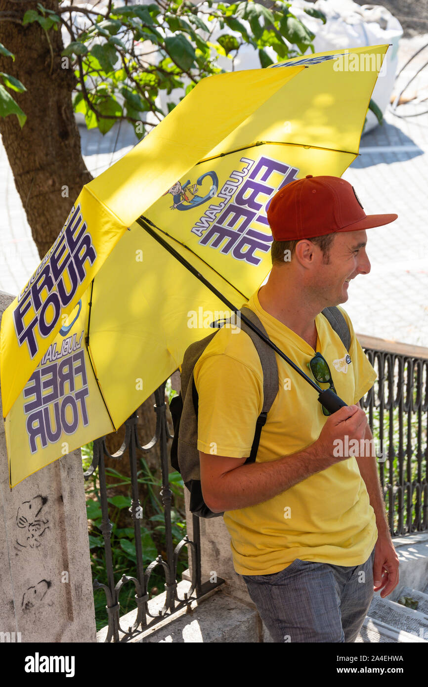 Guida turistica di dare visita gratuita della città, Città Vecchia, Lubiana, Slovenia Foto Stock