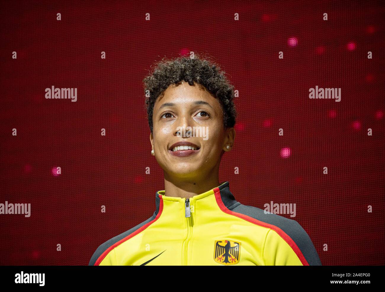 Vincitore Malaika MIHAMBO (Germania / 1° posto) Donne del mondo saltando i campionati su 06.10.2019 mondiali di atletica 2019 a Doha / Qatar, 27.09.-10.10.2019. | Utilizzo di tutto il mondo Foto Stock