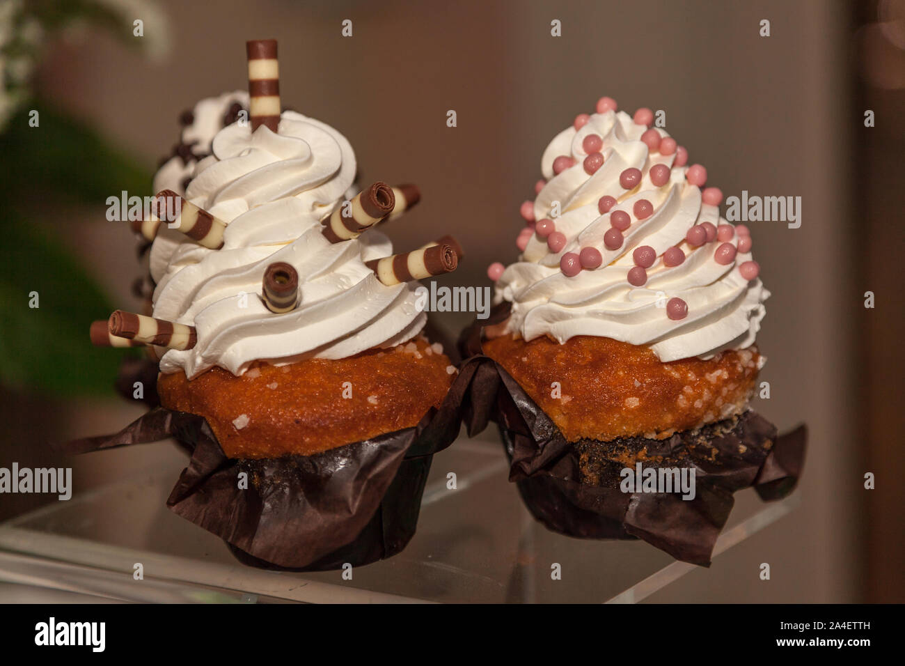 Dolce tortina con crema e choccolate, decorato con biscotti Foto Stock