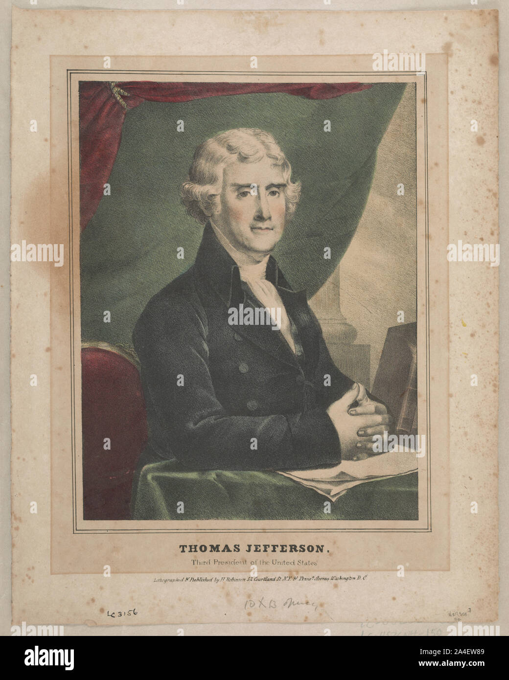 Thomas Jefferson--terzo presidente degli Stati Uniti / litografato e pubblicato da H. Robinson, N.Y. E a Washington, D.C. Foto Stock