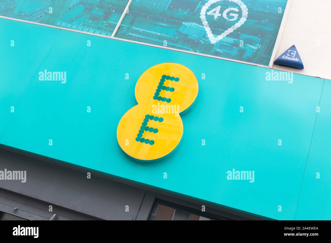 Ee logo segno, Londra, Inghilterra Foto Stock