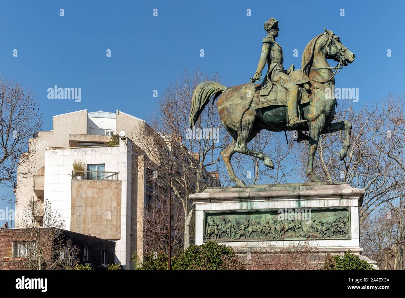 Statua equestre di Ferdinando-PHILIPPE D'Orleans (1810-1842), il Duca di Orleans, a Neuilly-sur-Seine, Francia Foto Stock