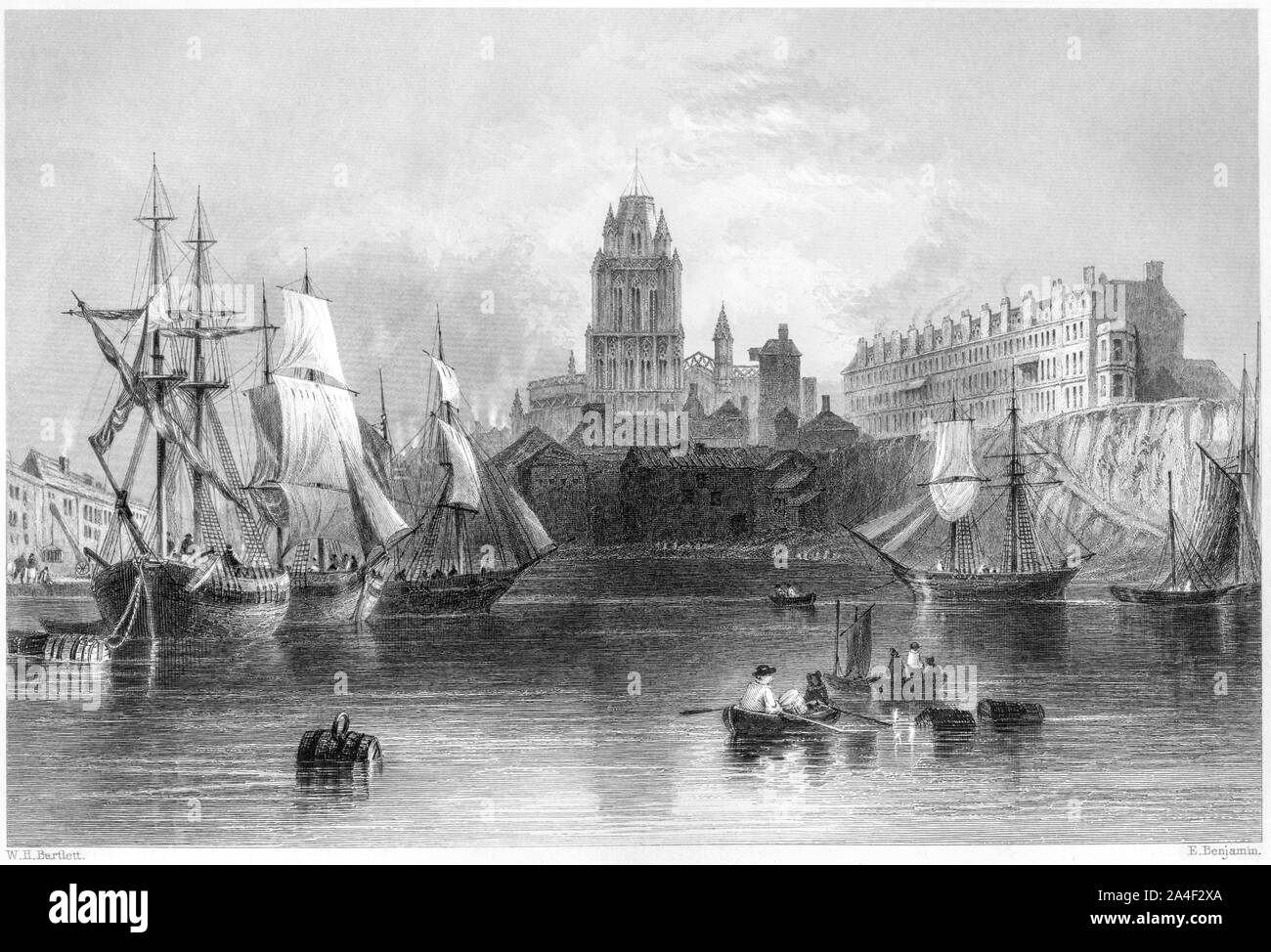 Una incisione di Redcliffe e bacino, Bristol scansionati ad alta risoluzione da un libro stampato in 1842. Ritiene copyright free. Foto Stock