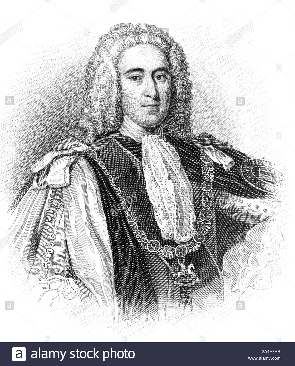 Thomas Pelham-Holles ritratto, primo duca di Newcastle upon Tyne e primo duca di Newcastle-under-Lyme, 1693 - 1768, era un britannico statista Whig, vintage illustrazione dal 1850 Foto Stock