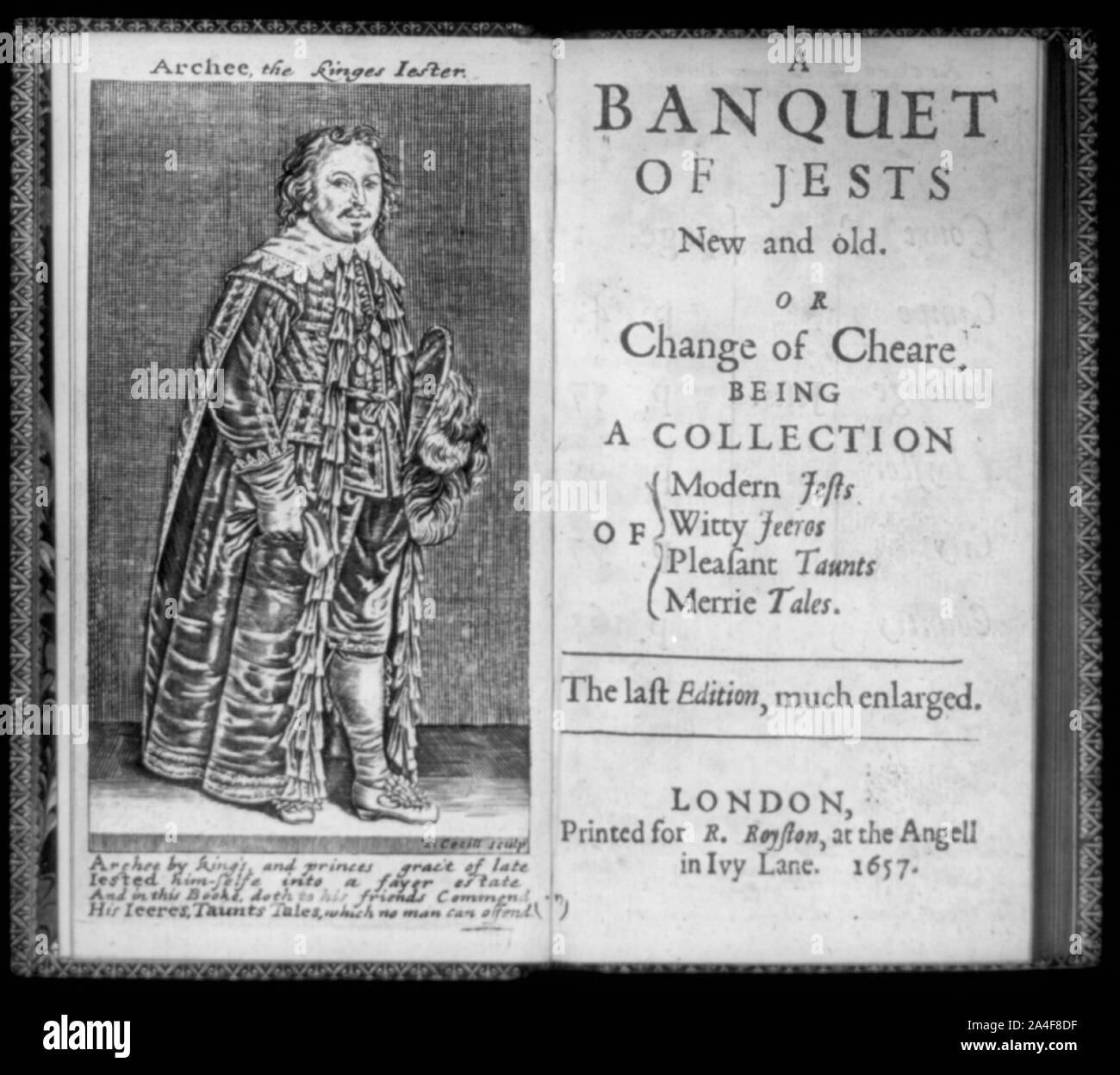 Titolo p. e frontis. di piena lunghezza Ritratto di Archee, il Buffone Kinges Foto Stock