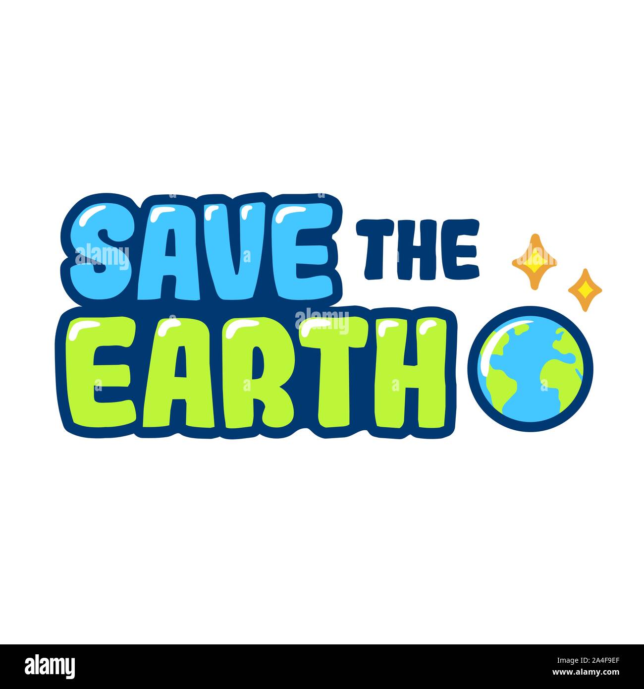 Salvare la terra disegnata a mano cartoon caratteri di testo. La giornata della terra poster, vector clip art illustrazione. Illustrazione Vettoriale