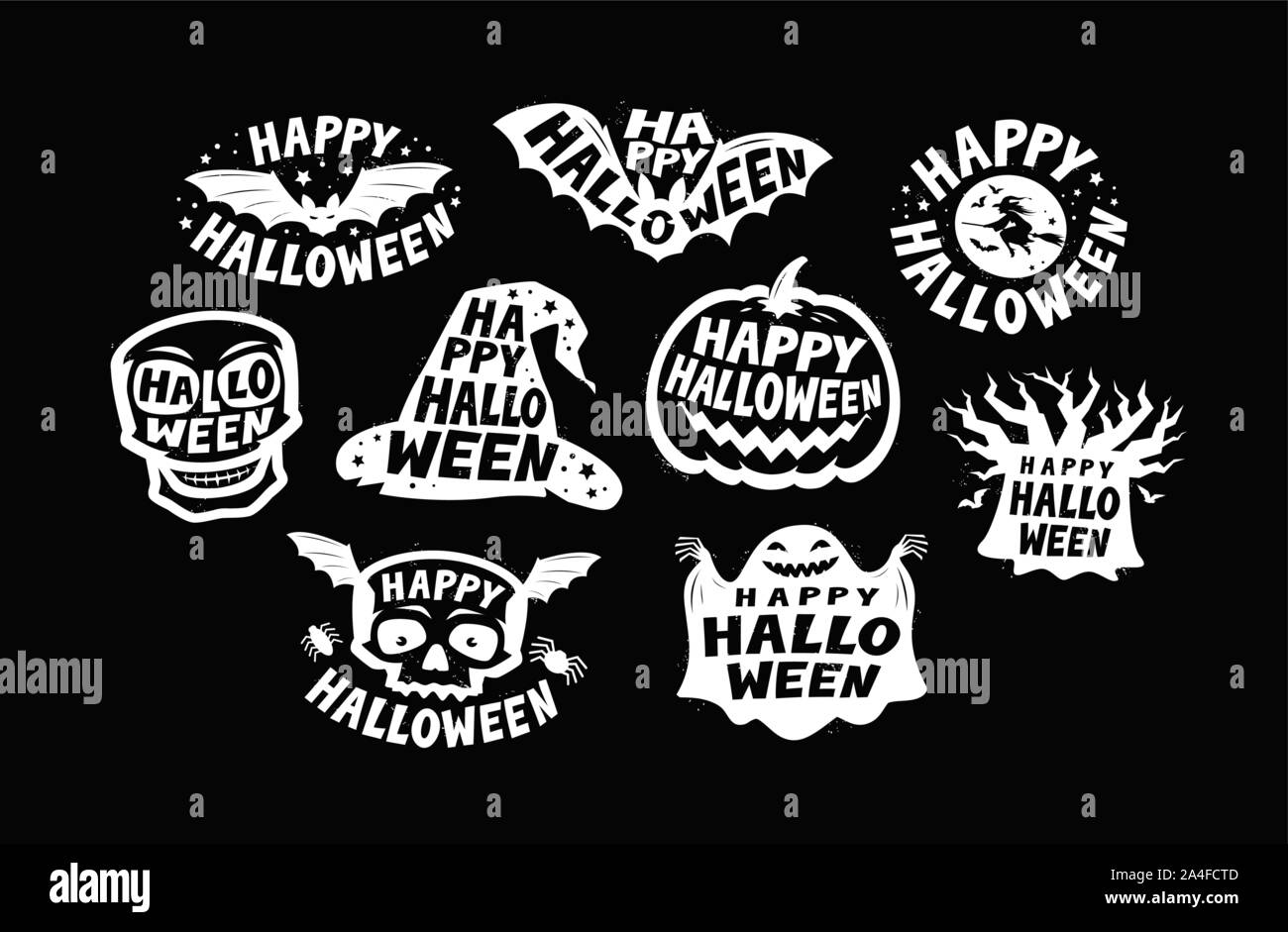 Happy Halloween insieme di etichette o emblemi. Illustrazione del vettore vacanze Illustrazione Vettoriale