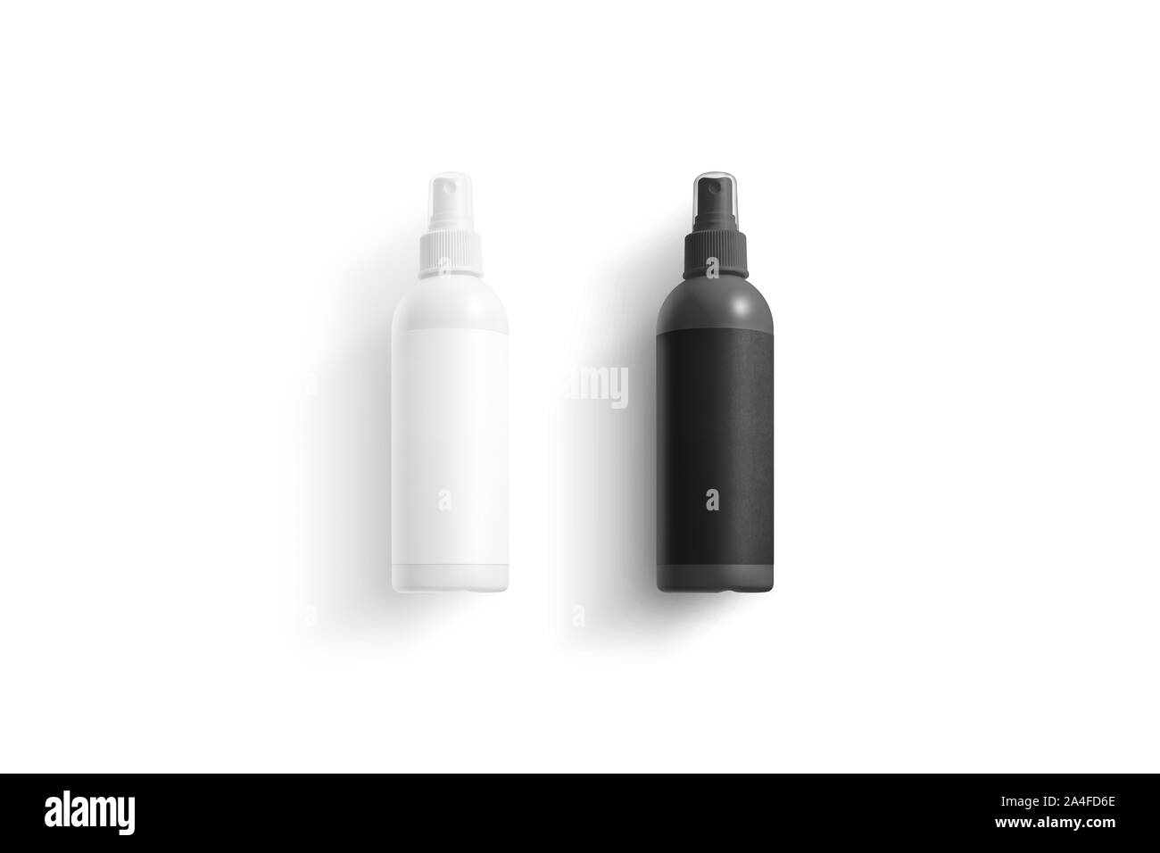 Bottiglia deodorante bianca e nera oscura, vista dall'alto Foto Stock