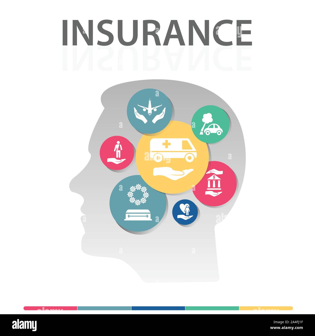 Assicurazione vettore Infographics design. Concetto Timeline includono assicurazione medica, assicurazione infortuni, assicurazione di viaggio icone. Può essere utilizzato per il report Illustrazione Vettoriale