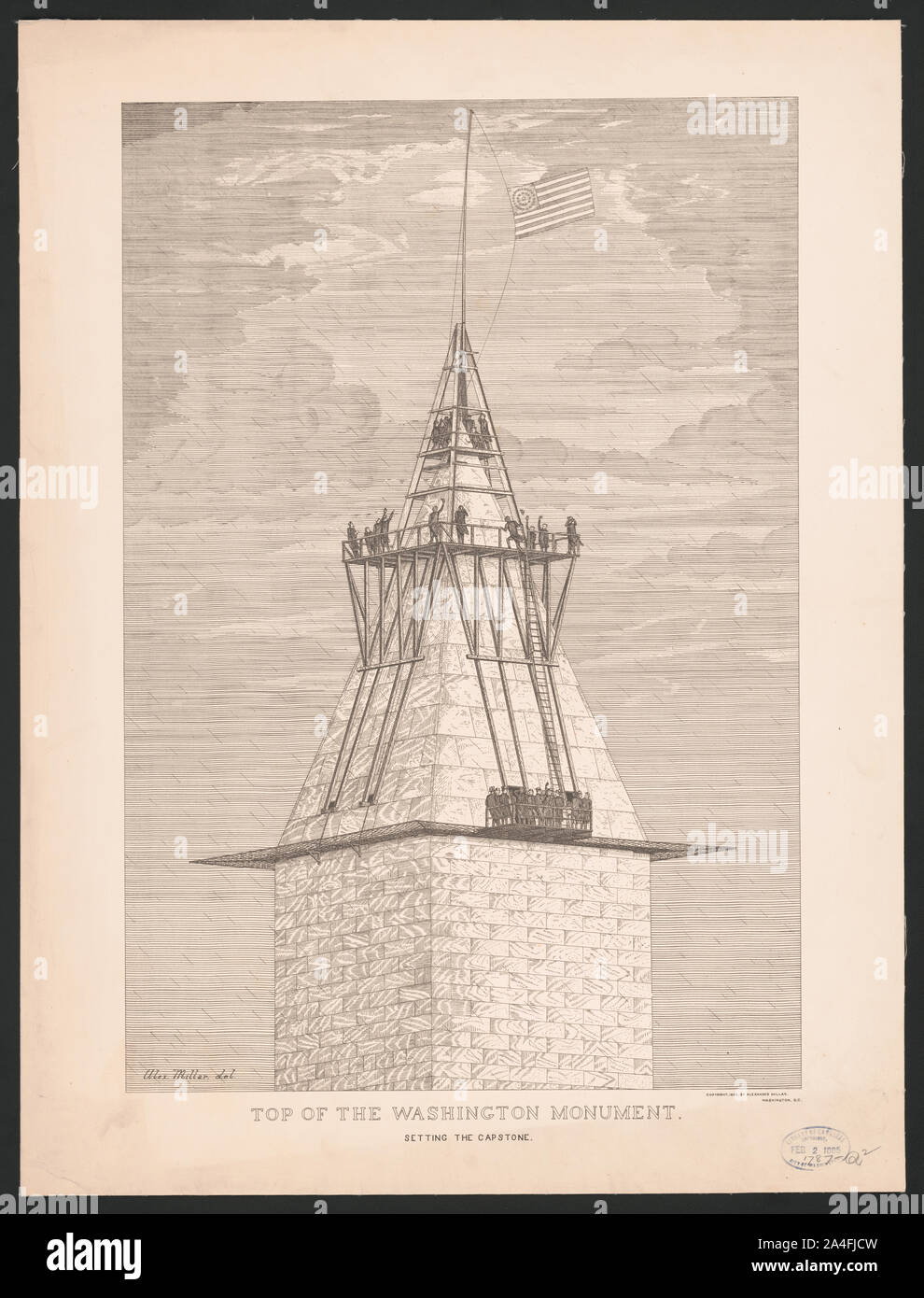 Parte superiore del Monumento di Washington. Impostazione della capstone / Alex. Millar, del. Foto Stock