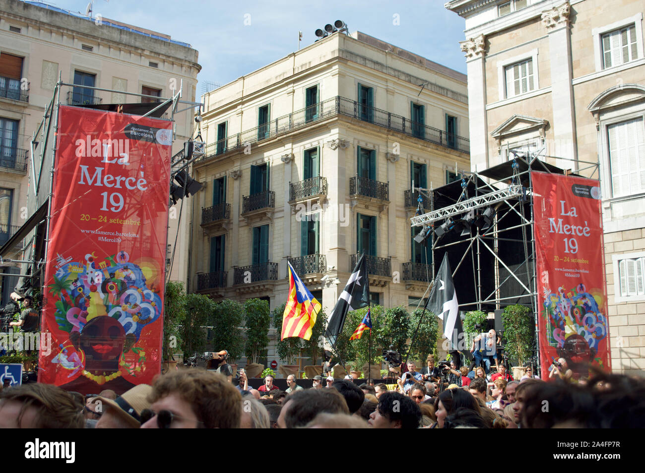 La tappa in torri umane evento per la merce 2019 a Placa de Sant Jaume a Barcellona, Spagna Foto Stock