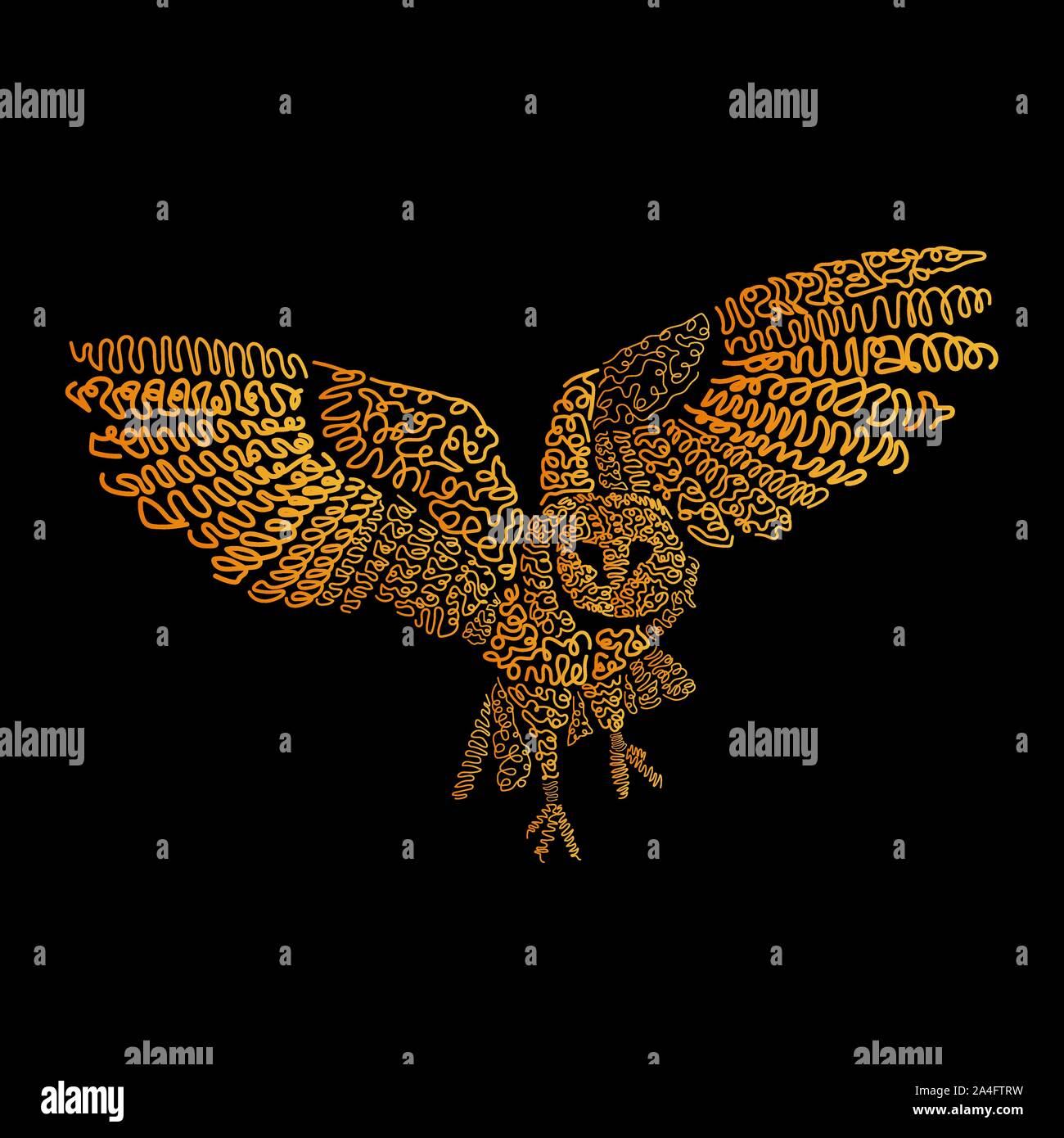 Disegnata a mano il gufo uccello. Essa può essere utilizzata per la stampa di design. Arte digitale del gufo uccello Illustrazione Vettoriale