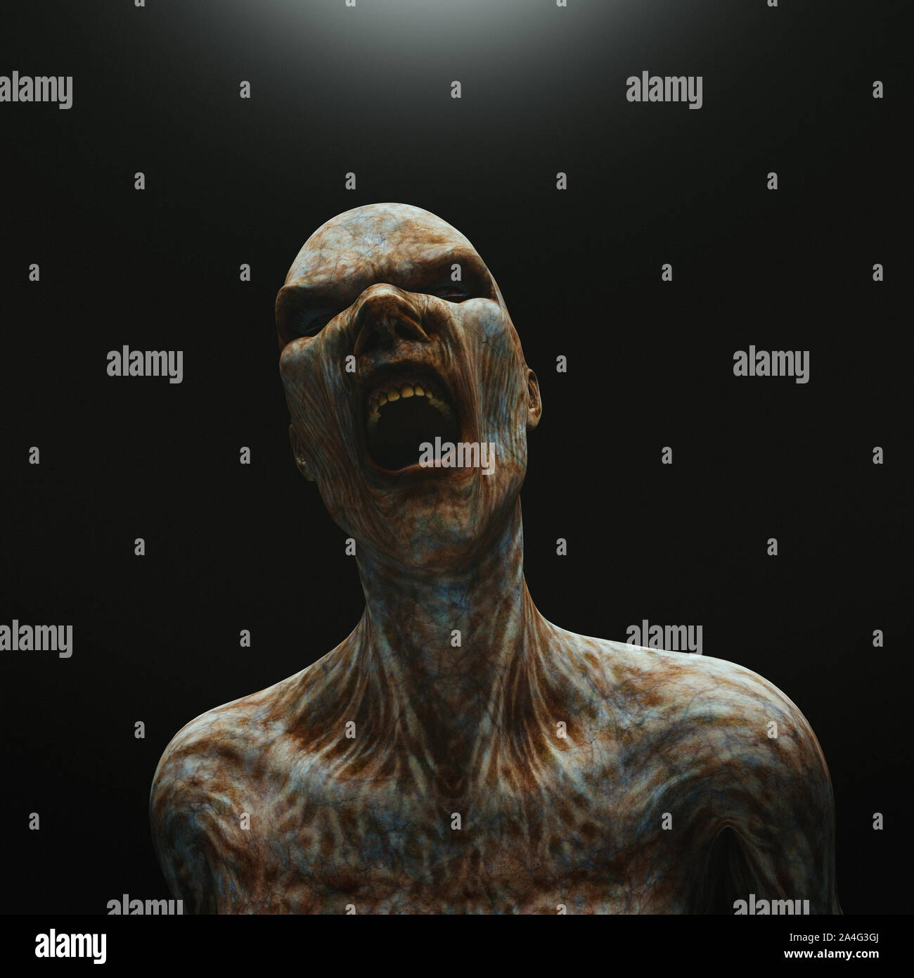 Una creatura da un altro pianeta, strana creatura o zombie, rendering 3d. Halloween Foto Stock
