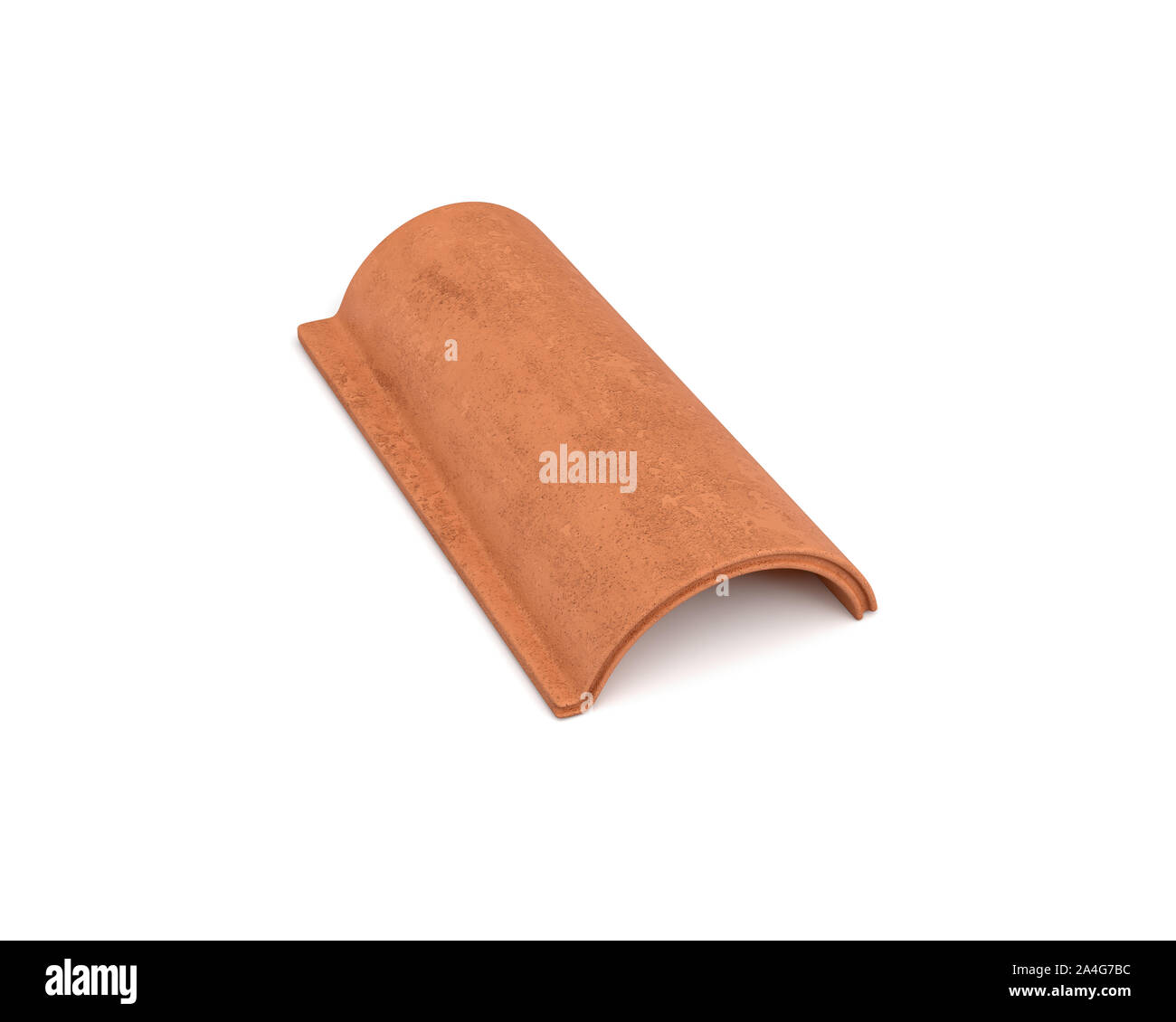 3D rendering di un singolo cilindro di terracotta tegola giacente in vista frontale isolato su sfondo bianco. Costruzione del tetto. La costruzione dei materiali di consumo. La tradizione Foto Stock 3D rendering di un singolo cilindro di terracotta tegola giacente in vista frontale isolato su sfondo bianco. Costruzione del tetto. La costruzione dei materiali di consumo. La tradizione Foto Stock