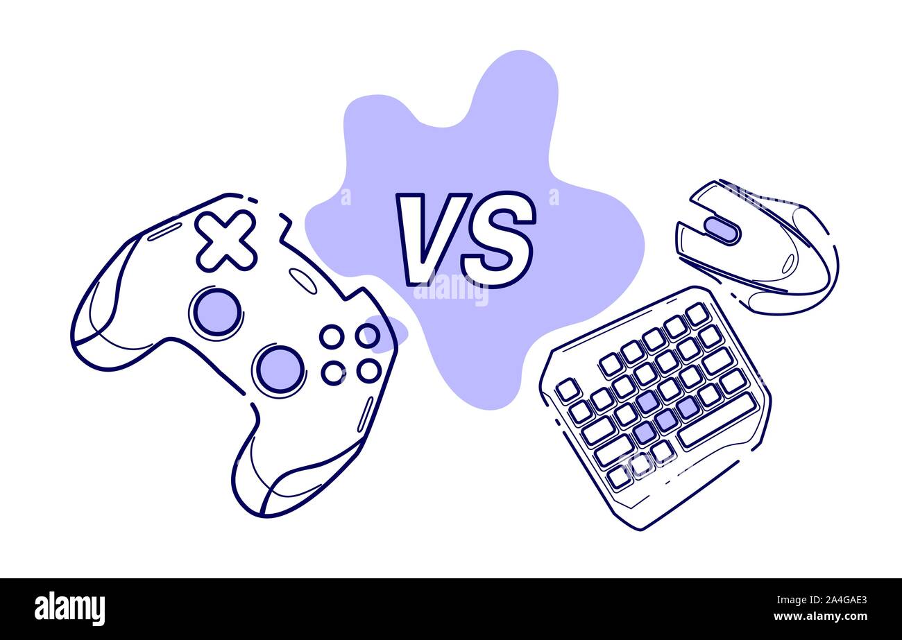 Console vs pc, concetto di gioco competitivo. Concetto di linea contro arte con izolated indietro Illustrazione Vettoriale