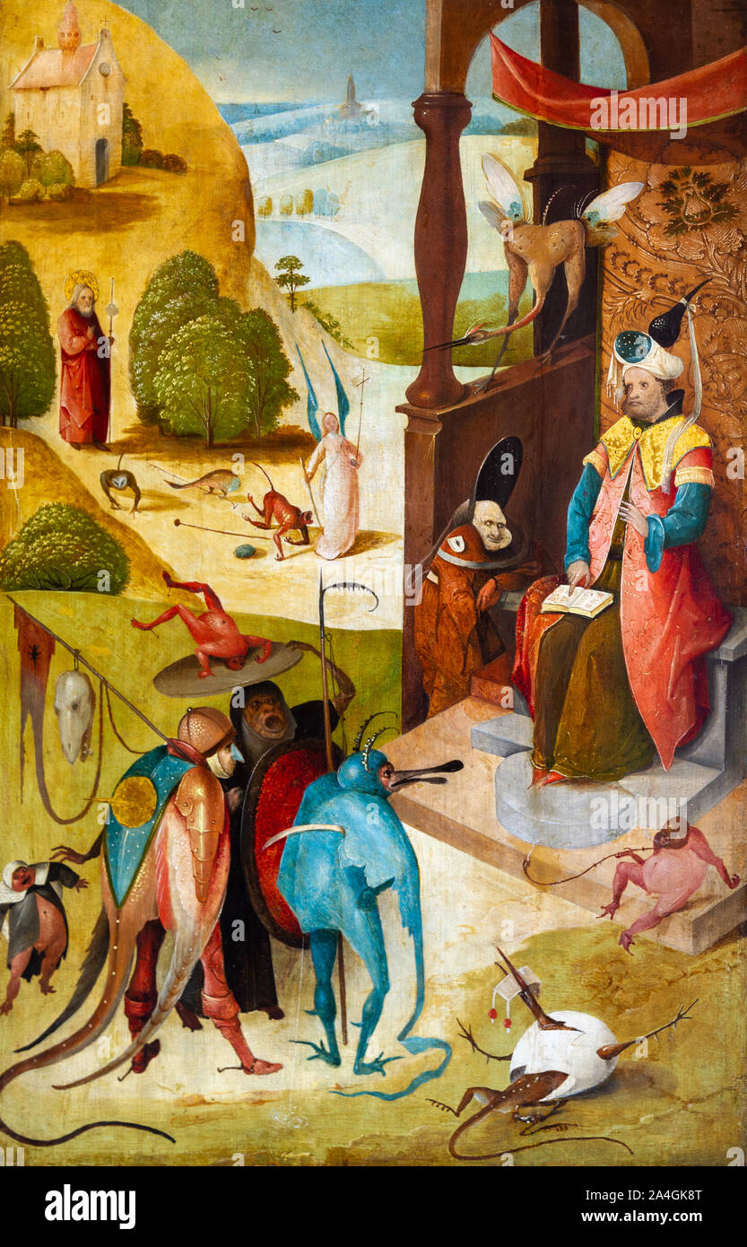 'Saint James e il Mago Hermogenes' da Hieronymus Bosch (c. 1453-1516), o un suo seguace. Museo delle Belle Arti di Valenciennes, Francia. Foto Stock