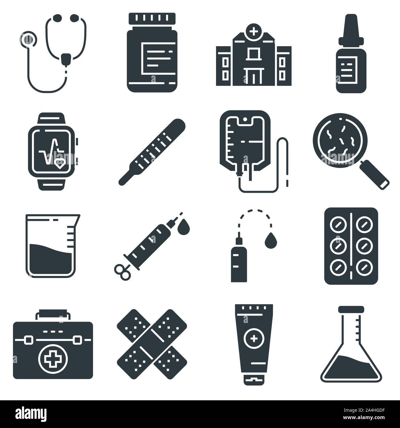 Vettore icone mediche impostato su sfondo grigio Illustrazione Vettoriale