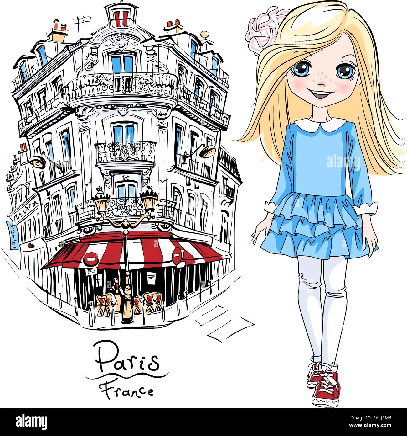 Vector bambina a Parigi Illustrazione Vettoriale