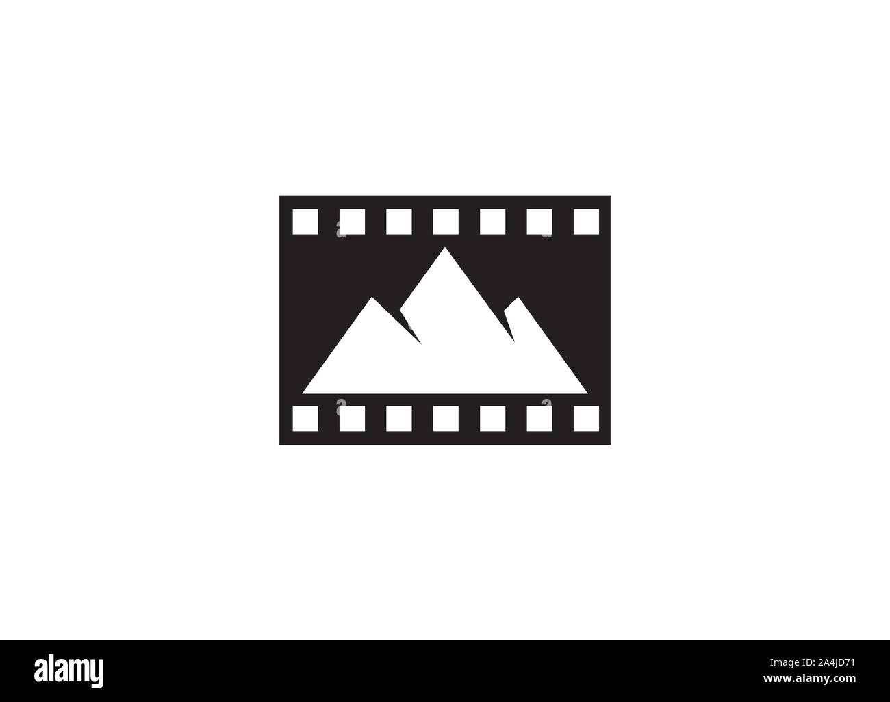 Bobina di pellicola con la montagna logo design template per l'industria della pellicola Illustrazione Vettoriale