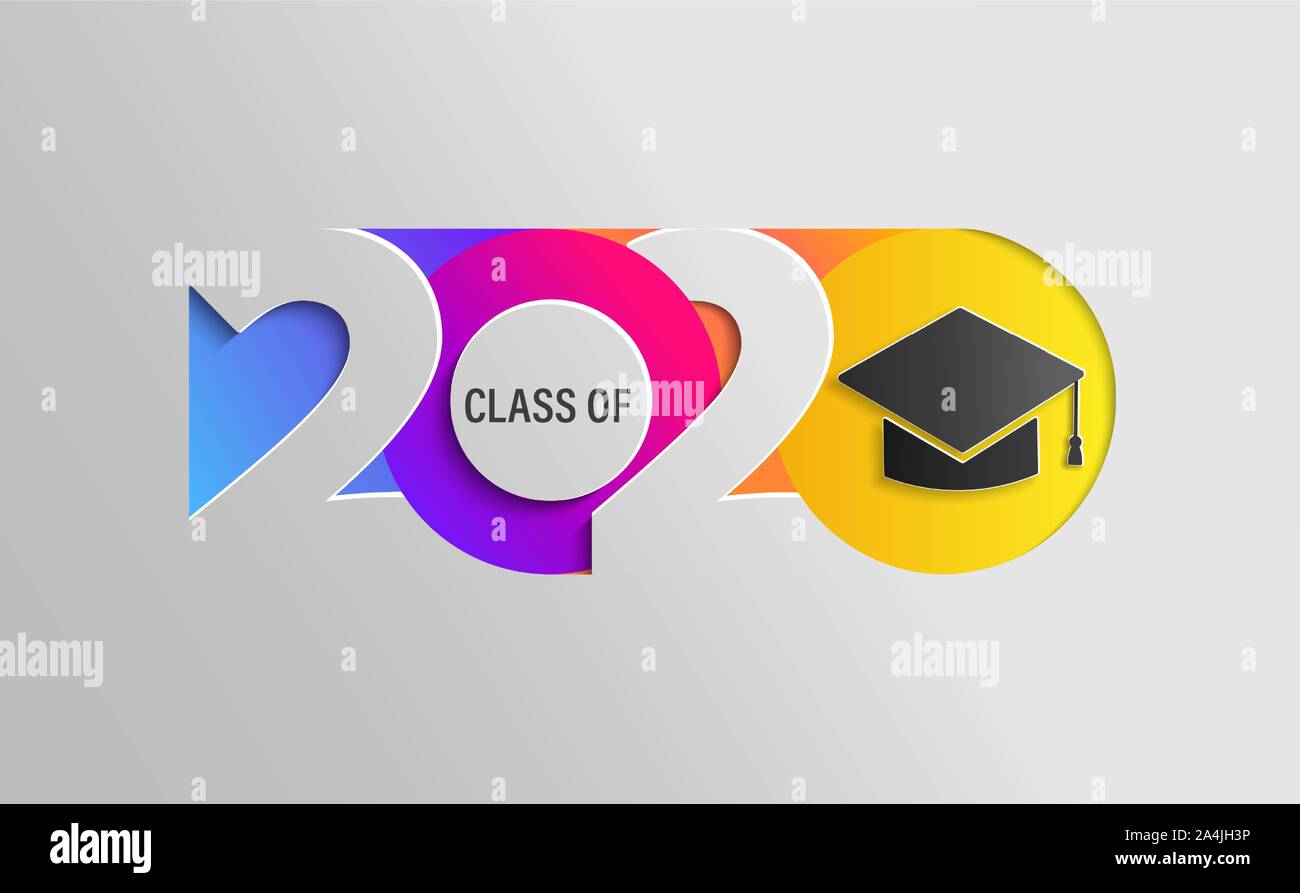 Felice di classe 2020, graduazione banner a colori. Illustrazione Vettoriale