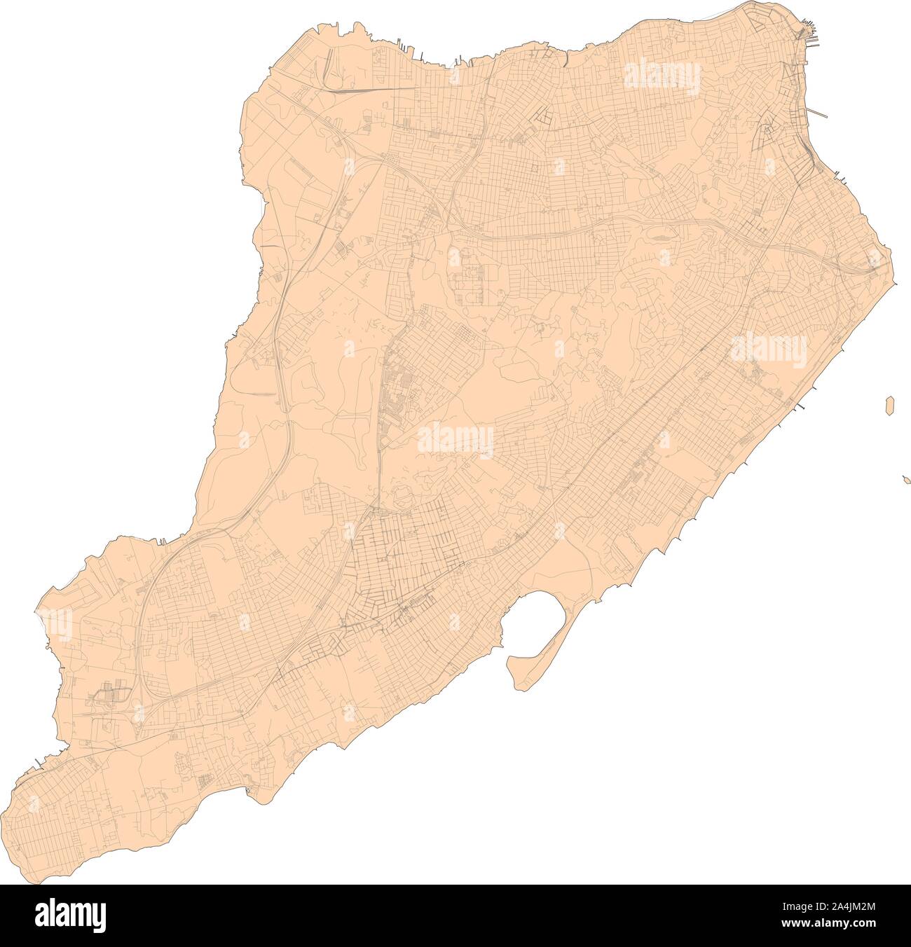 Mappa satellitare di New York City, Staten Island, Stati Uniti d'America. Mappa di strade, tangenziali e autostrade, fiumi, linee ferroviarie. Mappa di trasporto Illustrazione Vettoriale