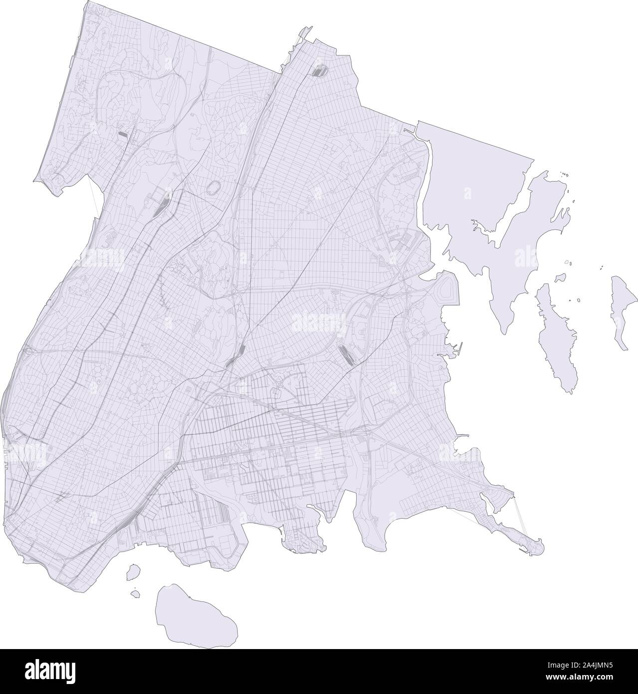Mappa satellitare di New York City, il Bronx, Stati Uniti d'America. Mappa di strade, tangenziali e autostrade, fiumi, linee ferroviarie. Mappa di trasporto Illustrazione Vettoriale