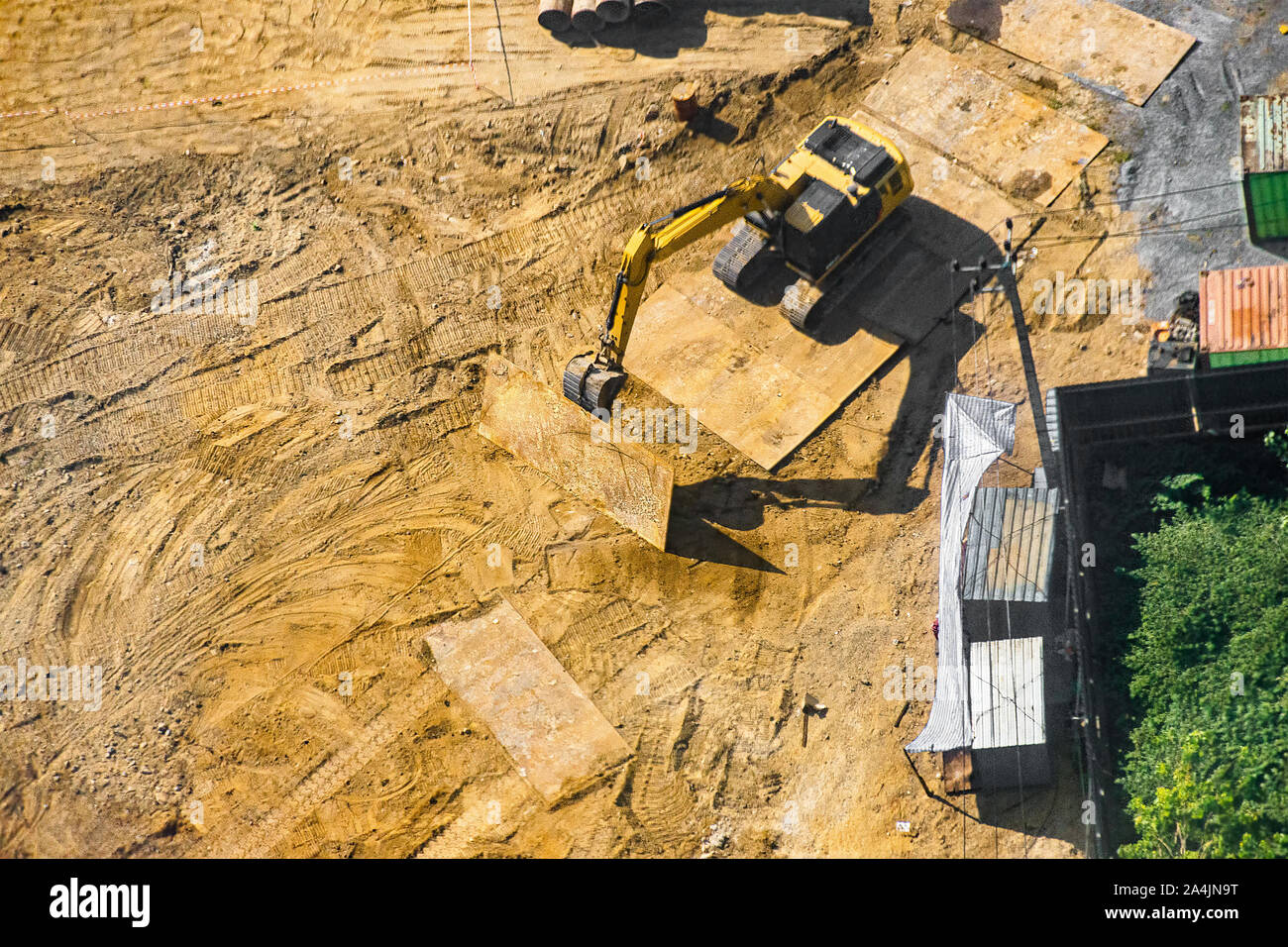 Vista aerea della preparazione del sito, la bonifica del sito opere di massa e stadio di fondazione. Foto Stock