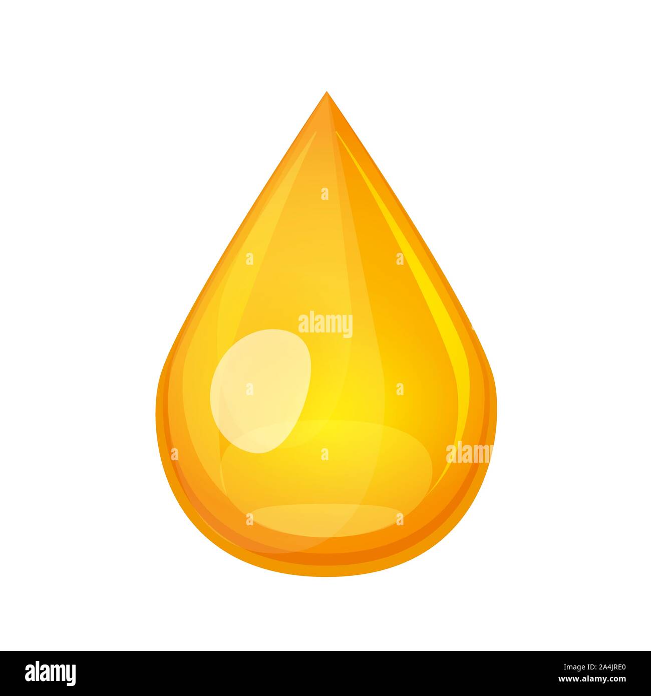 Olio giallo il concetto di caduta. Oro liquido goccia flying down. Il miele drib illustrazione vettoriale isolati su sfondo bianco. Illustrazione Vettoriale