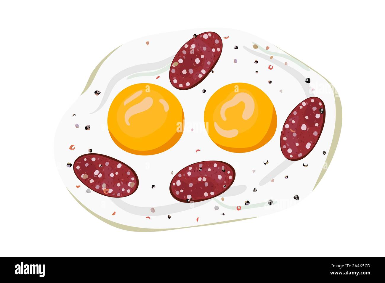 La frittata prima colazione con uova e salsicce. Illustrazione Vettoriale. Il cibo del mattino. Illustrazione Vettoriale