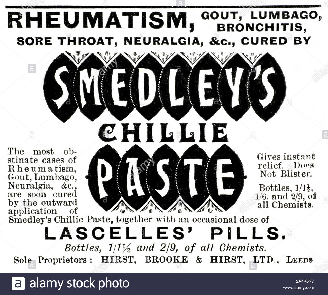 Era Vittoriana, Smedley della pasta Chilie curare tutti remedy, vintage pubblicità dal 1899 Foto Stock