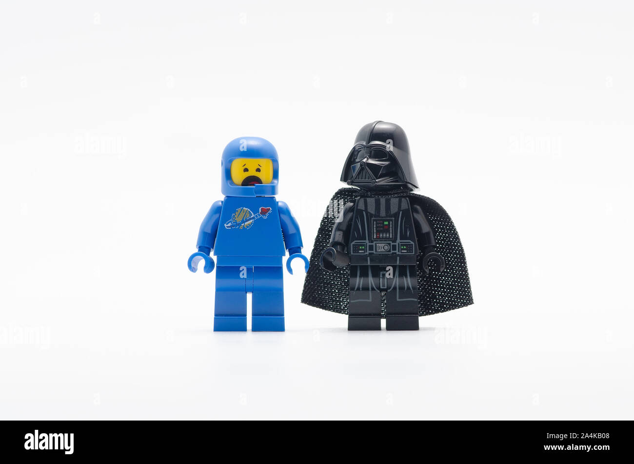 Lego Darth Vader con benny spazio squad. Lego minifigures sono fabbricati da Lego. Foto Stock