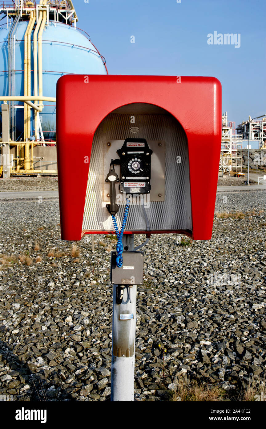 Statoil a Kårstø, Norvegia - telefono di emergenza - gli incidenti - precauzione - aggiungi Foto Stock