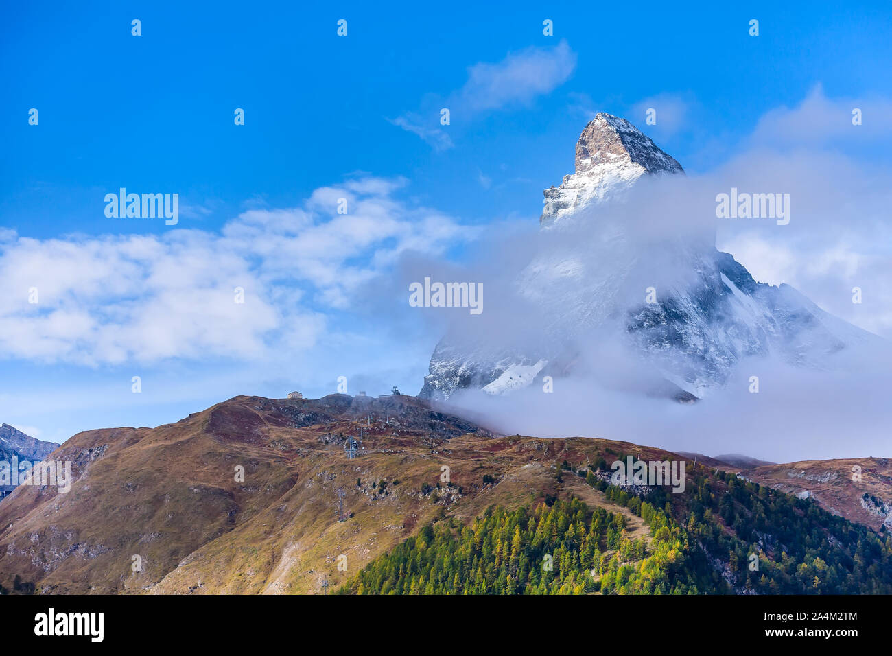 Cervino Snow mount peak close-up e panorama alpino, Svizzera, Alpi Svizzere Foto Stock