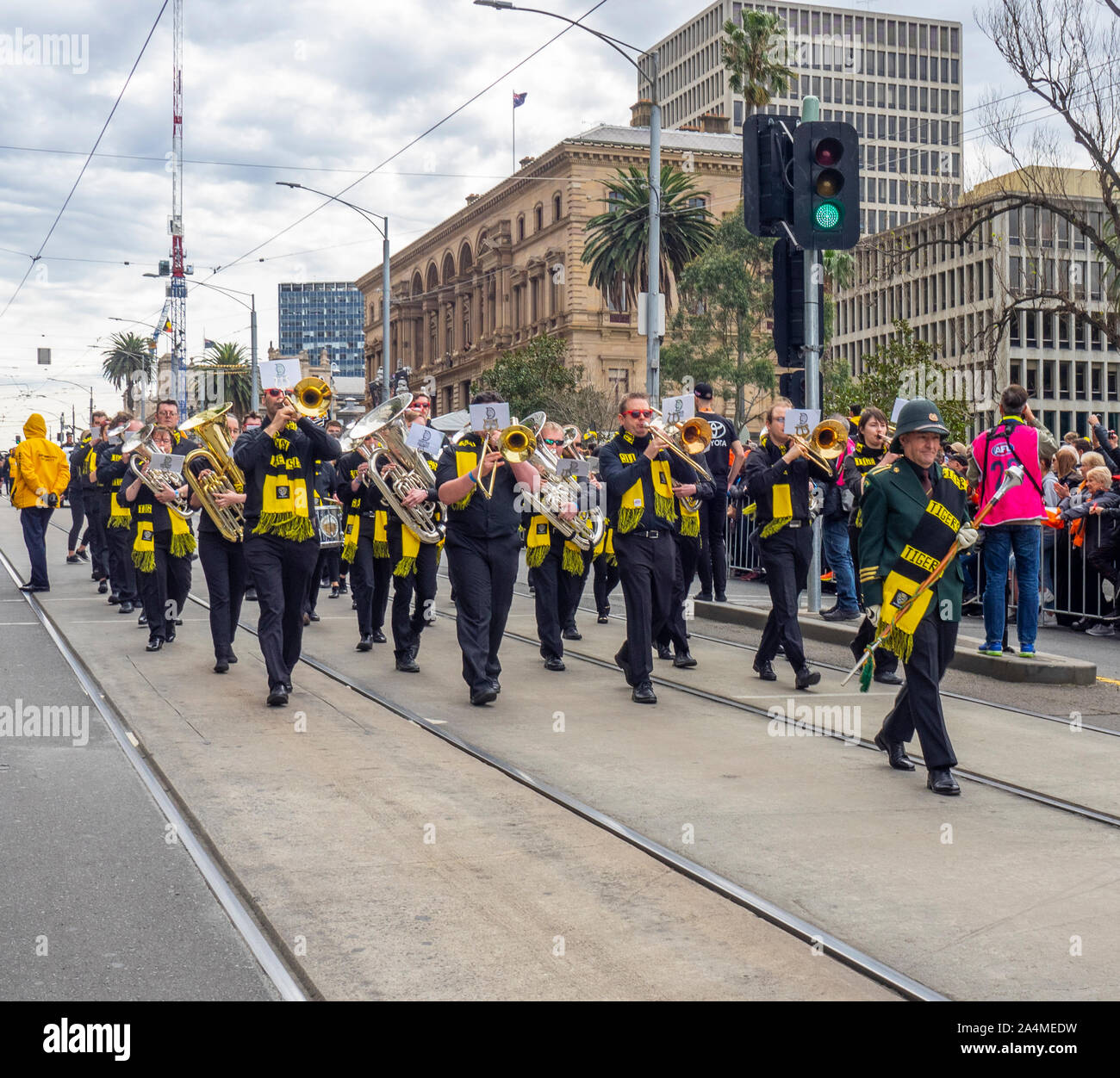 Australian Football League AFL 2019 gran parata finale maggiore Western Sydney GWS Giants Richmond Tigers Melbourne Victoria Australia. Foto Stock