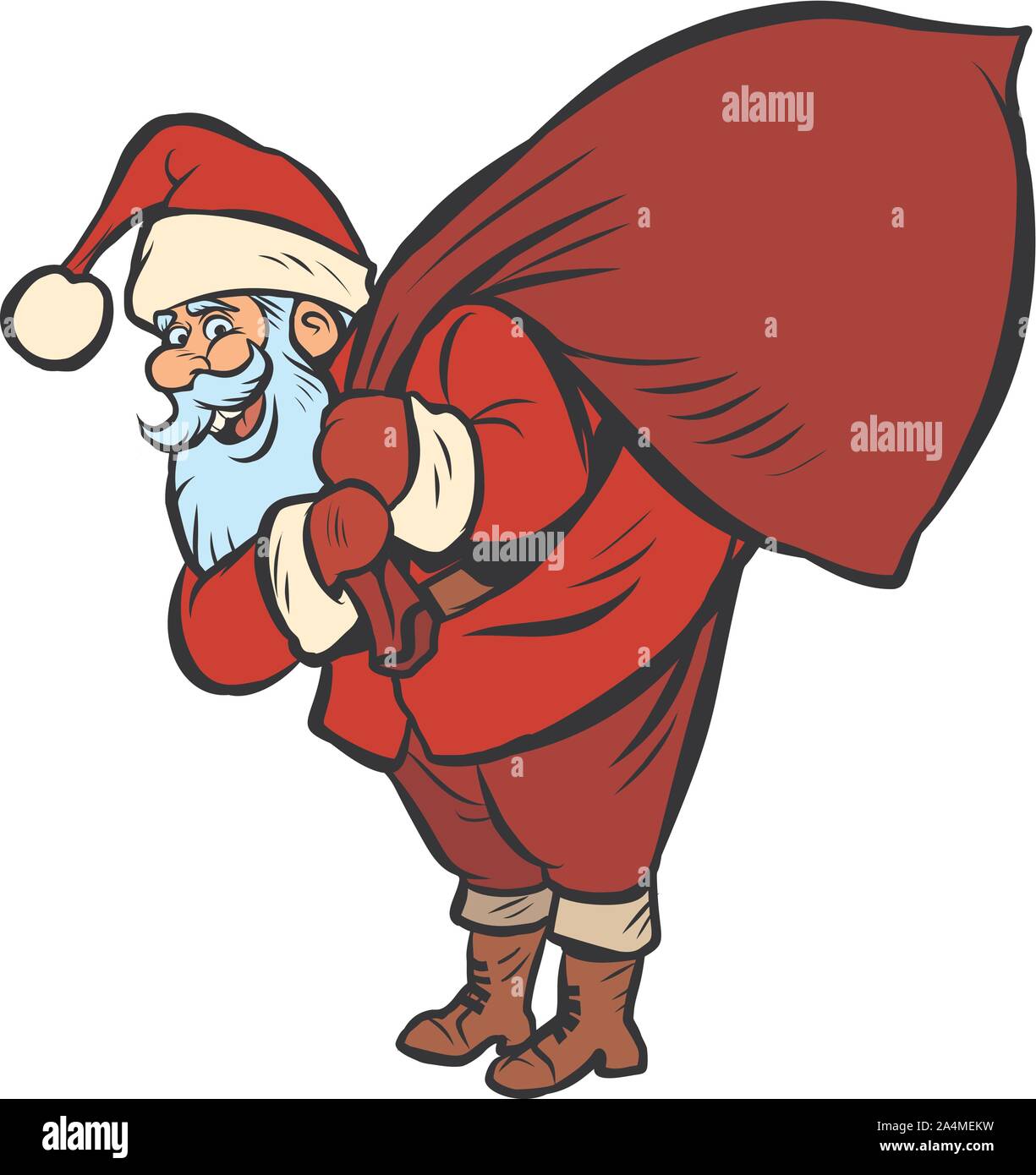 Babbo Natale con un sacco di regali. Natale e Anno Nuovo Comic cartoon arte  pop retrò disegno vettoriale illustrazione Immagine e Vettoriale - Alamy