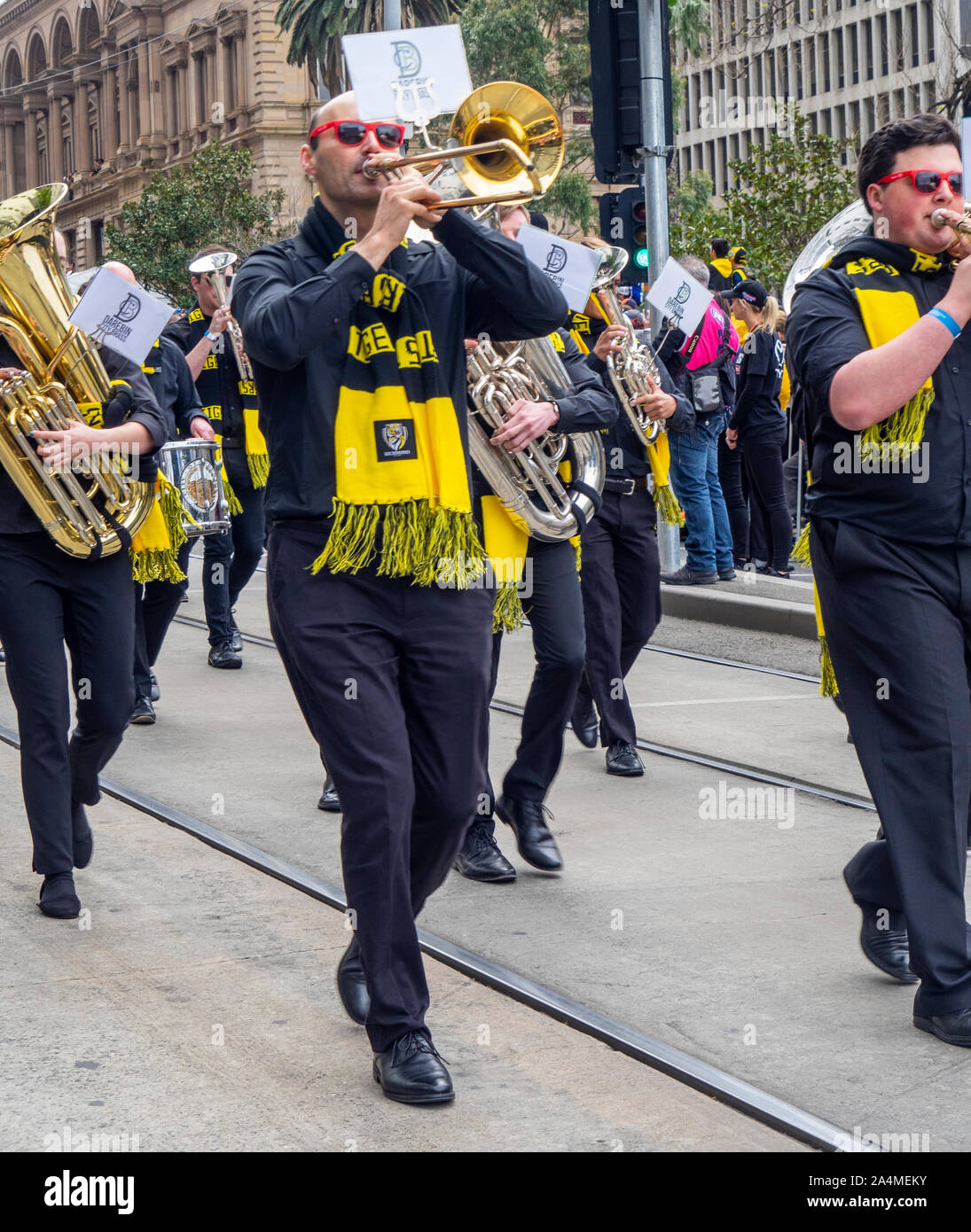 Australian Football League AFL 2019 gran parata finale maggiore Western Sydney GWS Giants Richmond Tigers Melbourne Victoria Australia. Foto Stock