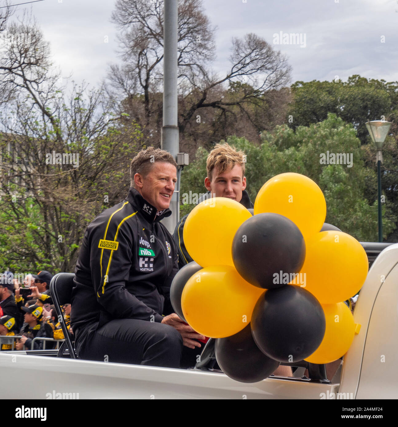 Australian Football League AFL 2019 gran parata finale maggiore Western Sydney GWS Giants Richmond Tigers Melbourne Victoria Australia. Foto Stock