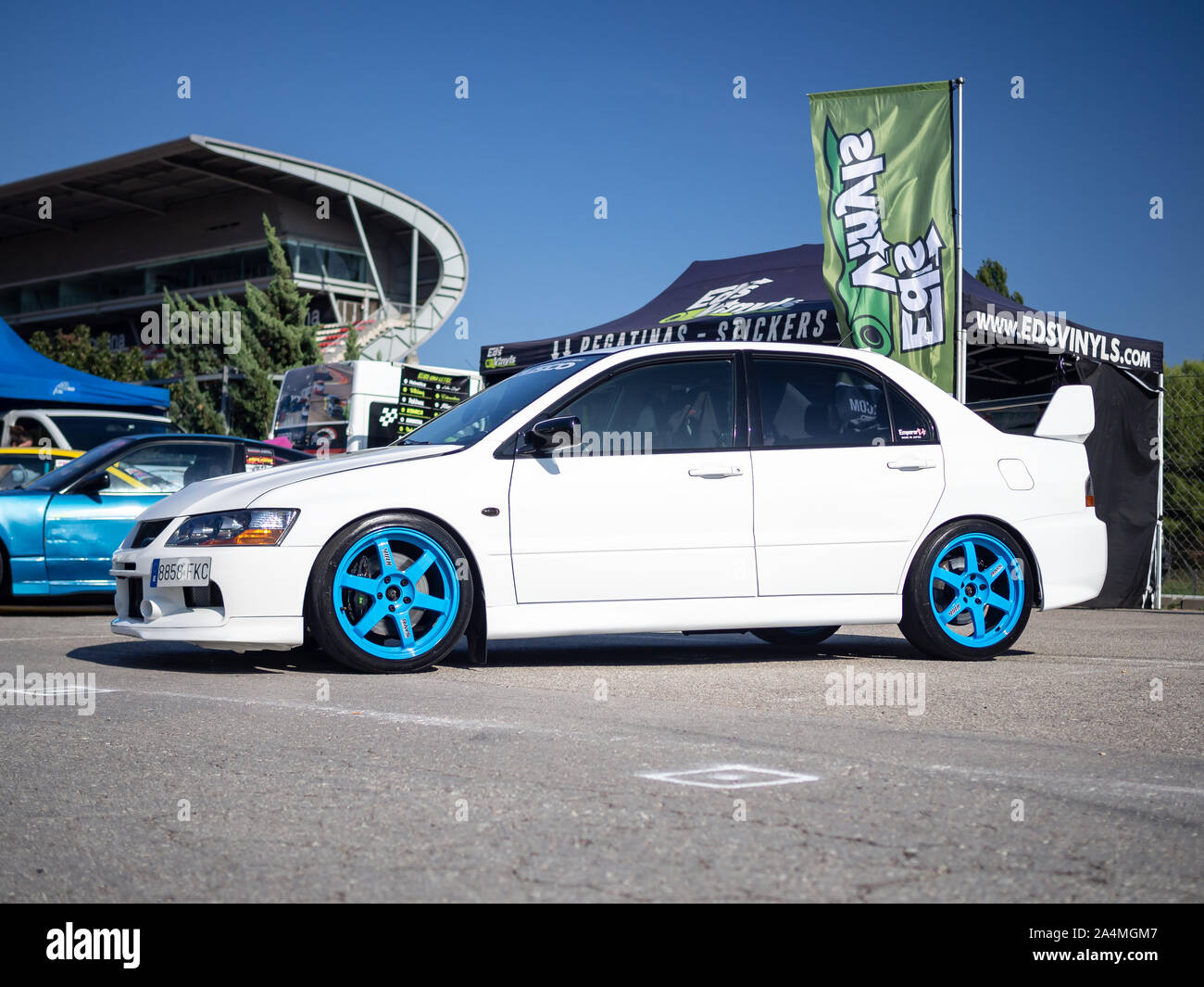 MONTMELO, SPAGNA-Settembre 29, 2019: 2005 Mitsubishi Lancer Evolution IX berlina a strade di città Foto Stock