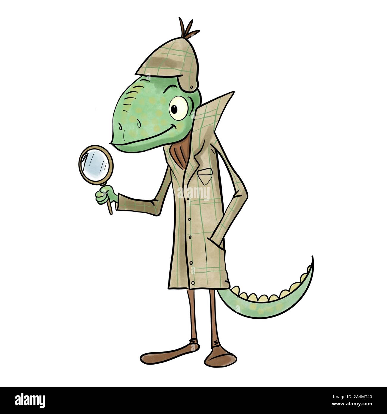 Sherlock lizard mascotte illustrazione di carattere Foto Stock