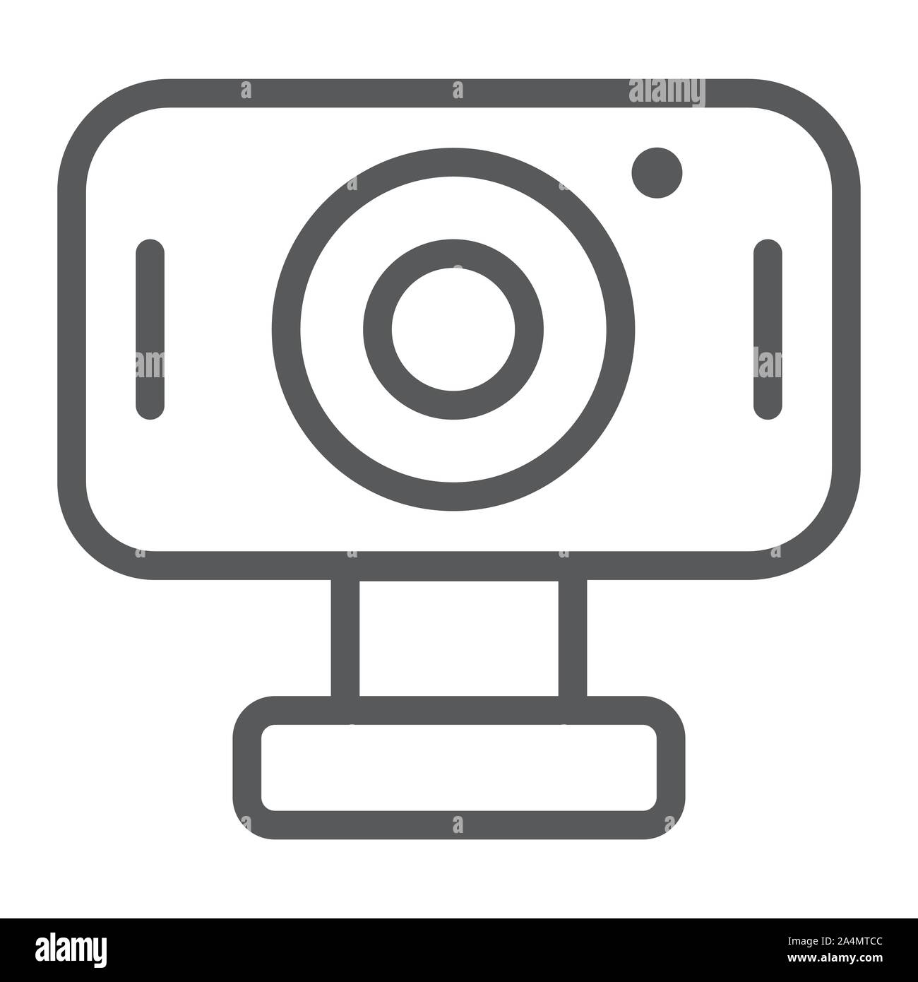 Webcam icona linea, la camma e il dispositivo, computer segno della fotocamera, grafica vettoriale un modello lineare su uno sfondo bianco. Illustrazione Vettoriale