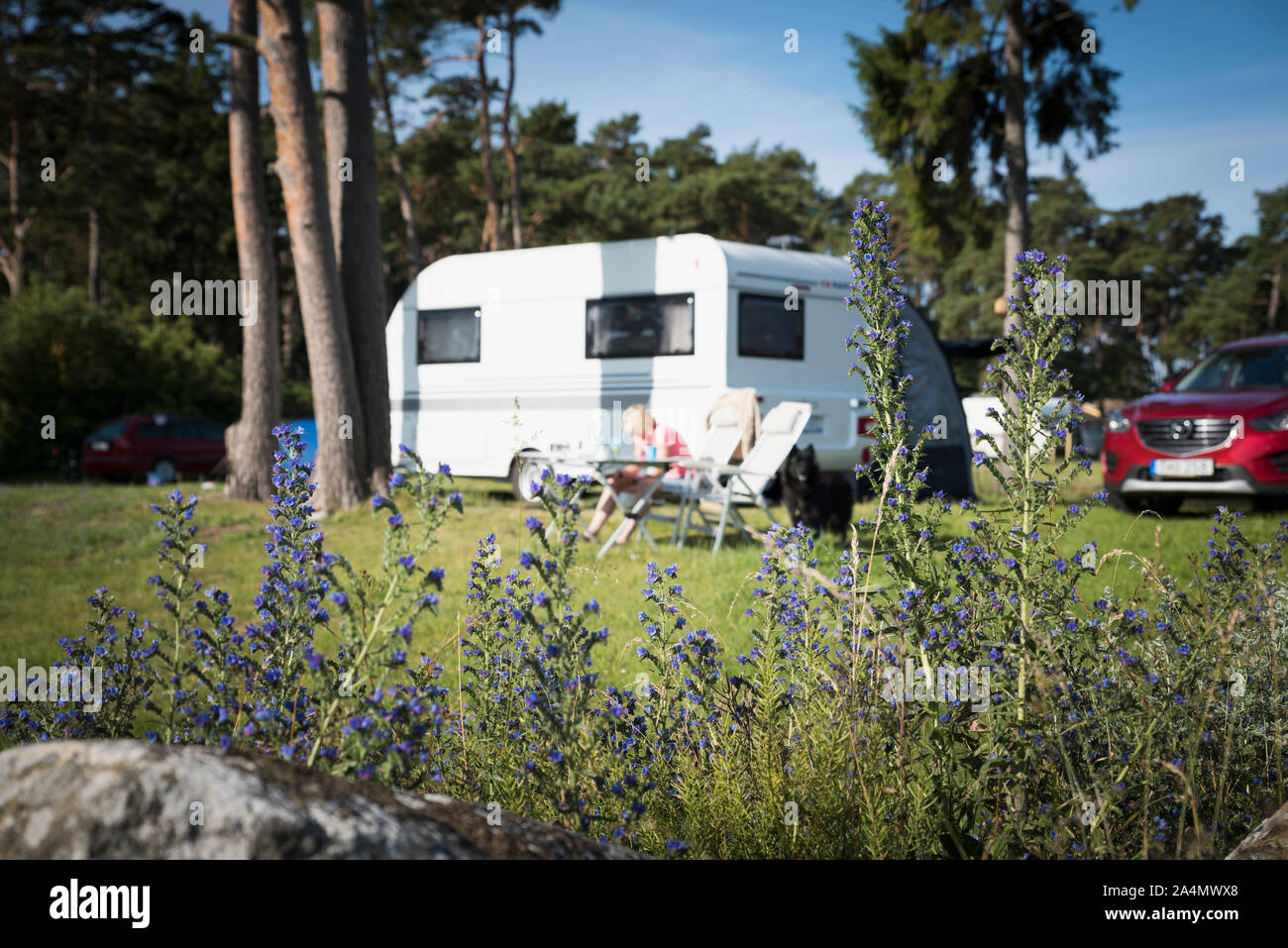Mobile home in campeggio Foto Stock