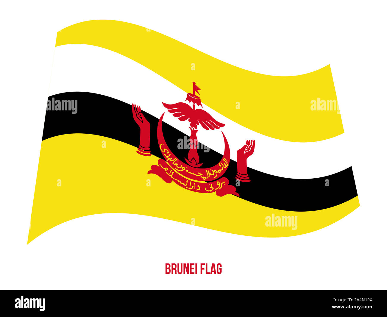 Brunei bandiera sventola illustrazione vettoriale su sfondo bianco. Brunei bandiera nazionale. Foto Stock