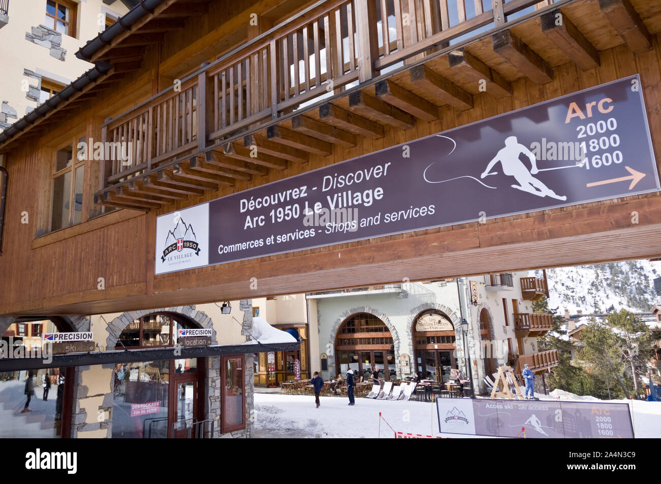 Stazione sciistica di Les Arcs 1950 in inverno, Alpi, Savoie, Francia Foto Stock
