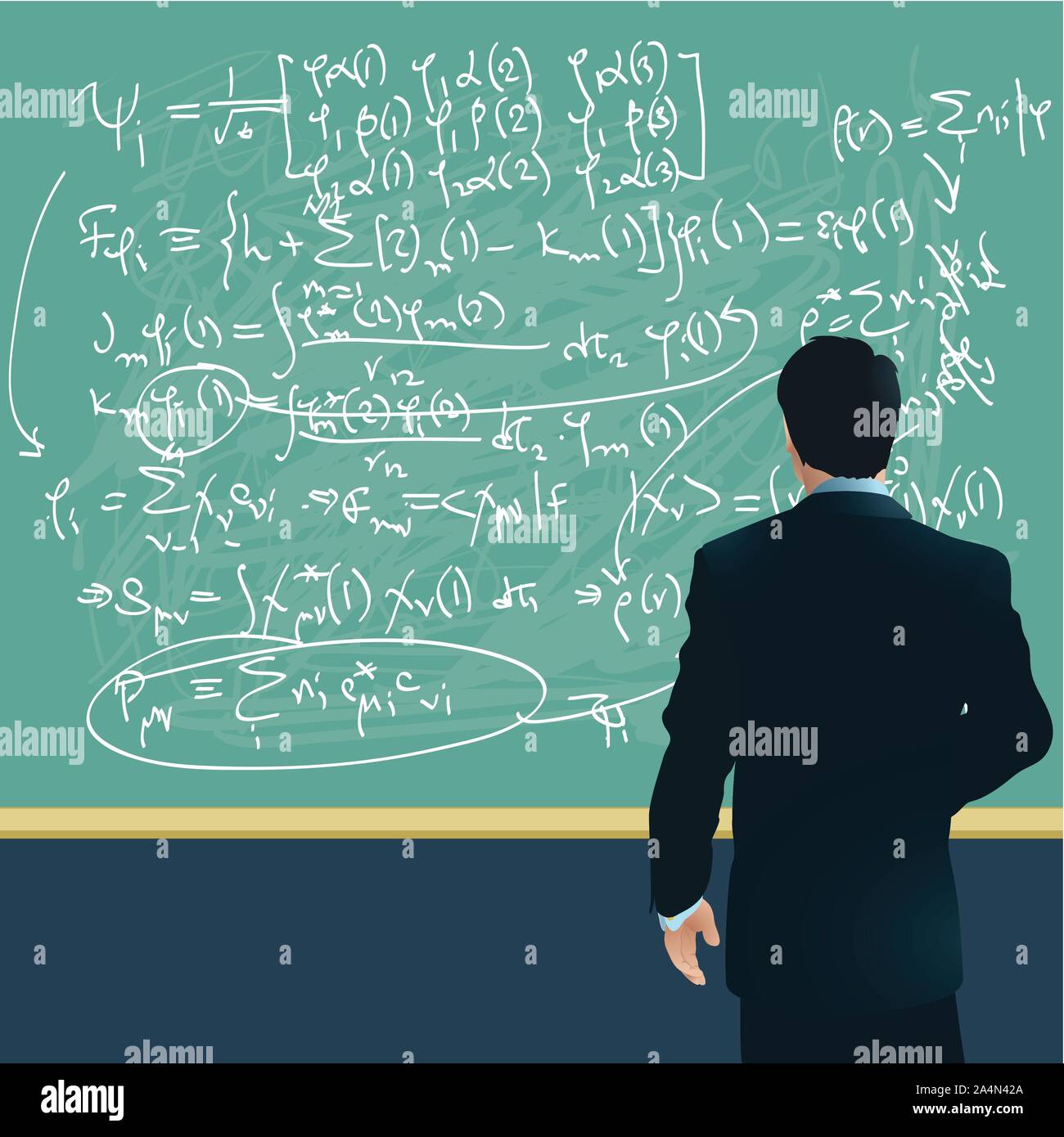 Professore di matematica alla lavagna. Illustrazione Vettoriale