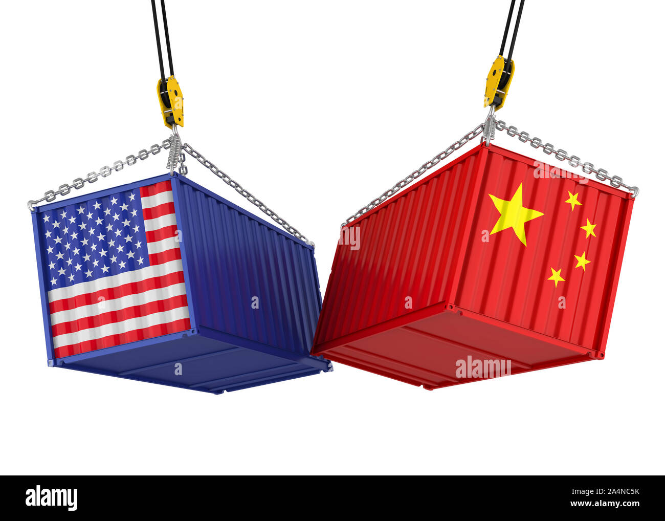 Stati Uniti e Cina contenitore di carico isolato. Commercio il concetto di guerra Foto Stock