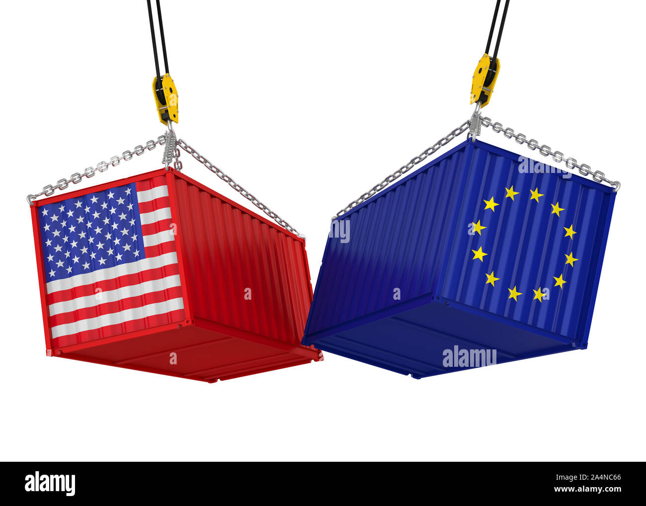 Stati Uniti e Unione europea contenitore di carico isolato. Commercio il concetto di guerra Foto Stock